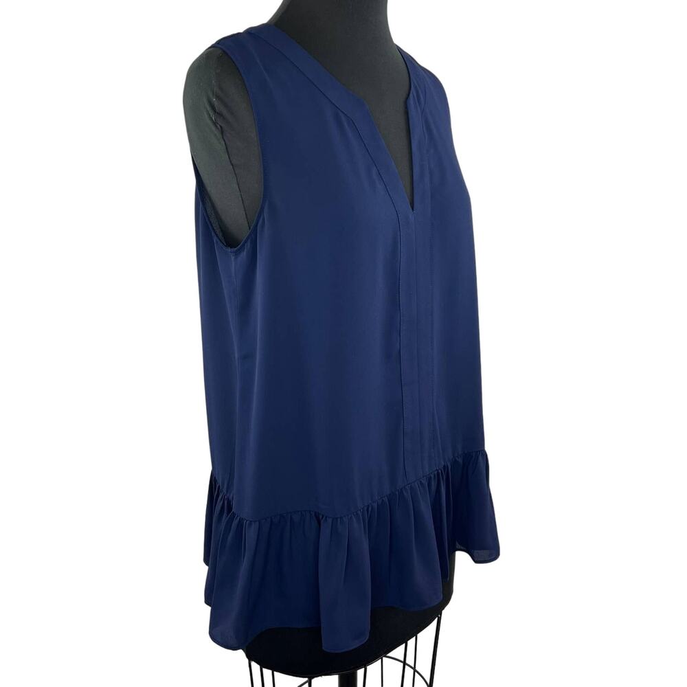 Lilly Pulitzer Gramercy Top Sleeveless Peplum Ruffle Blouse True Navy Medium M